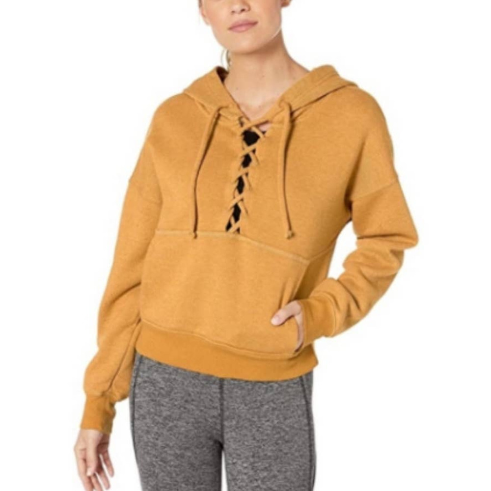 Free People Believer It Sweat Lace Up Hoodie Pullover XS Meadow Sweet Yellow NWT